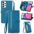 thumbnail image 1 of TECH CIRCLE Samsung Galaxy A54 Wallet Case,Embossed Flower PU Leather Folio Flip Protective Zipper Cover with Wrist Strap RFID Blocking Card Holder Kickstand Case for Galaxy A54 5G 6.5" 2023, Blue, 1 of 8