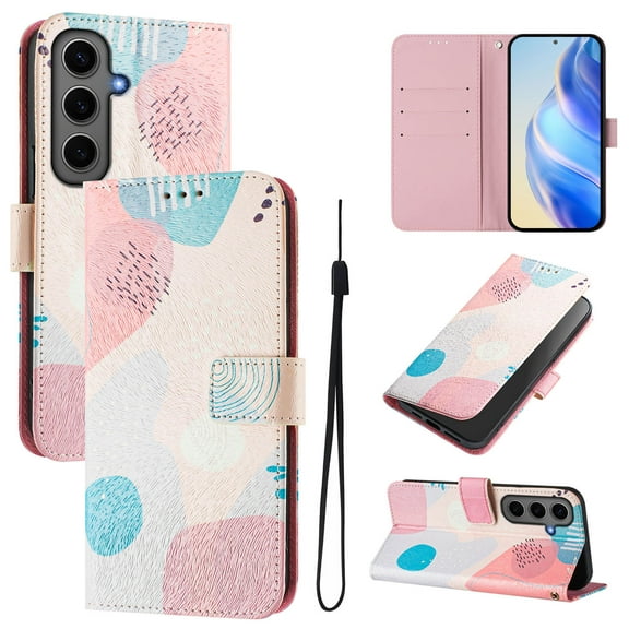 TECH CIRCLE for Samsung Galaxy A55 Case 6.6-Inch (2024 Release), Cute Cartoon Flip Wallet Case with Lanyard, Built-in Card Slots & Stand Function, Portable Lightweight Slim Folio Cover, Graffiti
