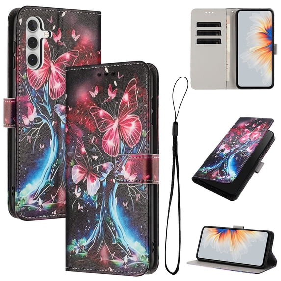 TECH CIRCLE for Samsung Galaxy A57 PU Leather Hybrid Wallet Case with 3 Credit Card Slot & 1 Cash Slot Flip Stand Magnetic Closure 3D Painted Full Body Shockproof Protective Cover,G