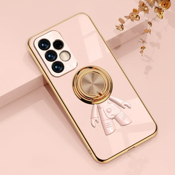 TECH CIRCLE For Samsung Galaxy A72 5G Ultra Slim Case,Stylish Hidden Gold Plating Cute 6D Cartoon Astronaut Magnetic Ring Kickstand Cover.For Samsung Galaxy A72 5G,Lightpink