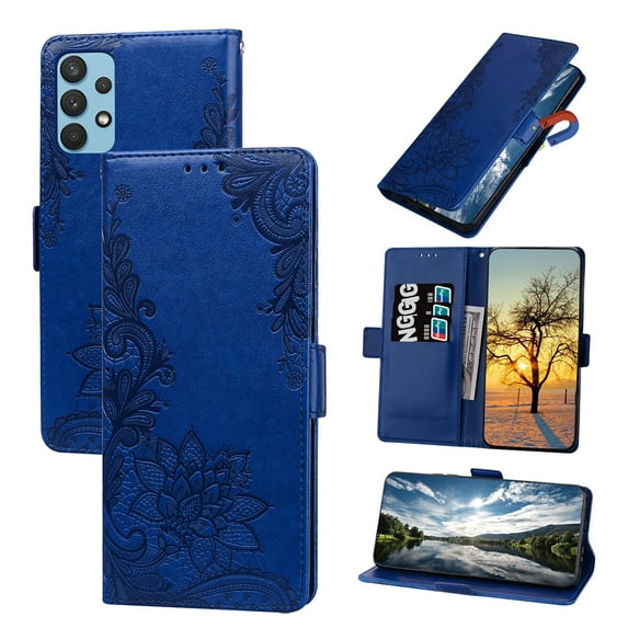 TECH CIRCLE Samsung Galaxy A72 Case,Embossed Wallet PU Leather Magnetic Card Slots Shockproof Flip Cover for Samsung Galaxy A72 6.7 inch,Darkblue
