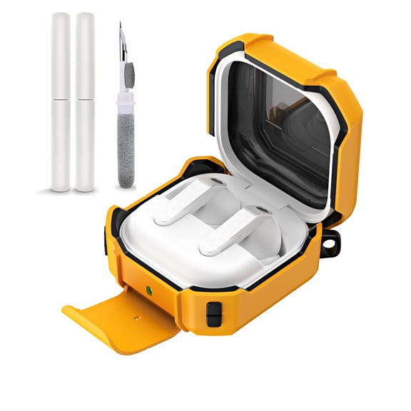 TECH CIRCLE for Samsung Galaxy Buds 4/Buds 4 Pro Hard Plastic Case Cover with Lock Phone Stand Full Body Shockproof Protective with Cleaning pen,Yellow