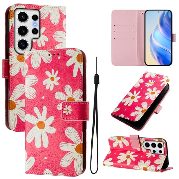 TECH CIRCLE for Samsung Galaxy Note 20 Ultra Case 6.9" (2020 Release), Cute Cartoon Flip Wallet Case with Lanyard, Built-in Card Slots & Stand Function, Portable Lightweight Slim Cover, Red Daisy