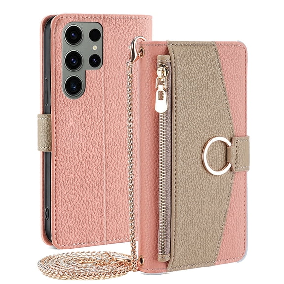 TECH CIRCLE For Samsung Galaxy S10 Wallet Case,PU Leather Flip Folio Stand Card Holder Zipper Ring Magnetic Protective Phone Case with Lanyard Strap Women Case for Galaxy S10 6.1" 2019,Pink