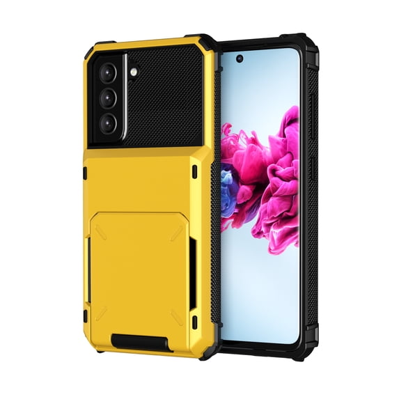 TECH CIRCLE for Samsung Galaxy S21 FE Case with Card Holder Heavy Duty Protective Dual Layer Shockproof Hidden Card Slot Slim Wallet Women Men Case for Samsung Galaxy S21 FE 6.4 inch, Yellow