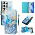 thumbnail image 1 of TECH CIRCLE for Samsung Galaxy S21 Ultra Case 6.8" (2021 Release), Cute Cartoon Flip Wallet Case with Lanyard, Built-in Card Slots & Stand Function, Portable Lightweight Slim Folio Cover, Blue Marble, 1 of 3