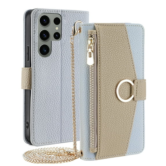 TECH CIRCLE For Samsung Galaxy S21 Ultra Wallet Case,PU Leather Flip Folio Stand Card Holder Zipper Ring Magnetic Protective Phone Case with Lanyard Strap Women Case for Galaxy S21 Ultra 2021,Blue