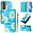 thumbnail image 1 of TECH CIRCLE for Samsung Galaxy S22 Case 6.1" (2022 Release), Cute Cartoon Flip Wallet Case with Lanyard, Built-in Card Slots & Stand Function, Portable Lightweight Slim Folio Cover, Blue Daisy, 1 of 3