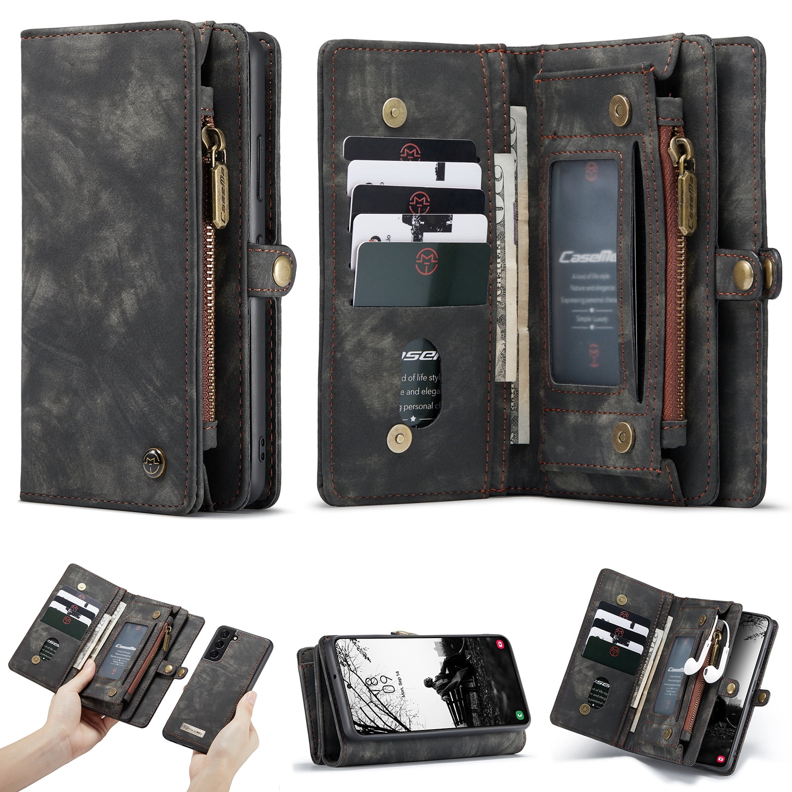 TECH CIRCLE Samsung Galaxy S22 Plus Case,Galaxy S22 Plus Wallet Case with Card Holder Kickstand Zipper Pocket Lanyard Strap Wristlet PU Leather Flip Case Wallet for Galaxy S22 Plus 6.6 inch,Black