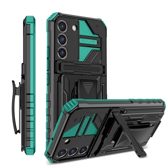 TECH CIRCLE For Samsung Galaxy S22 Plus Fit Phone Case,Luxury Metal Belt Swivel Clip with Detachable Kickstand Hard TPU and Soft PC Shockproof Hybrid Bumper Cover.For Samsung Galaxy S22 Plus,Darkgreen