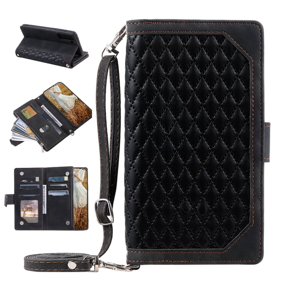 TECH CIRCLE for Samsung Galaxy S22 Plus Wallet Case,Crossbody Purse Cover Card Slots Flip Holder Luxury PU Leather Zipper Protective Case with Wrist Strap for Samsung Galaxy S22 Plus 2022,Black