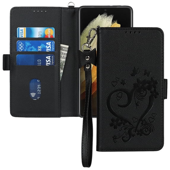 TECH CIRCLE for Samsung Galaxy S22 Ultra 6.8" Magnetic Clasp Case, PU Leather Flip Wallet Case with Cart Slot Kickstand & Wrist Strap Shockproof Protective Case for S22 Ultra Women Men, Black