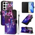 thumbnail image 1 of TECH CIRCLE for Samsung Galaxy S22 Ultra Case 6.8" (2022 Release), Cute Cartoon Flip Wallet Case with Lanyard, Built-in Card Slots & Stand Function, Portable Lightweight Slim Cover, Purple Butterfly, 1 of 3