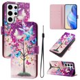 thumbnail image 1 of TECH CIRCLE for Samsung Galaxy S22 Ultra Case 6.8" (2022 Release), Cute Cartoon Flip Wallet Case with Lanyard, Built-in Card Slots & Stand Function, Portable Lightweight Slim Cover, Butterfly Tree, 1 of 3