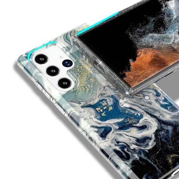 TECH CIRCLE for Samsung Galaxy S22 Ultra Case, TPU Painted Elegant Fashion Marble Pattern Durable Shockproof Protective Case for Samsung S22 Ultra 6.8" 2022 Ladies Women Girls, Marble Dark Blue