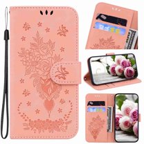 TECH CIRCLE for Samsung Galaxy S22 Ultra Wallet case,PU Leather Case Sun Flower Pattern Embossed Purse Kickstand Flip Cover Card Holders Hand Strap for Samsung Galaxy S22 Ultra, Pink