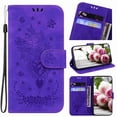 thumbnail image 1 of TECH CIRCLE for Samsung Galaxy S22 Ultra Wallet case,PU Leather Case Sun Flower Pattern Embossed Purse Kickstand Flip Cover Card Holders Hand Strap for Samsung Galaxy S22 Ultra, Purple, 1 of 6