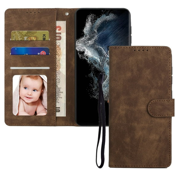 TECH CIRCLE for Samsung Galaxy S22 Wallet Case Cover, Slim Fit PU Leather Magnetic Flip Stand ID Credit Card Slots Holder Folio Shockproof Protective Case For Galaxy S22 6.1 inch 2022,Brown