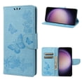thumbnail image 1 of TECH CIRCLE for Samsung Galaxy S23 5G Wallet Case,Butterfly Flower Embossed PU Leather Magnetic Flip Kickstand Shockproof Cover with Card Slots & Wrist Strap for Samsung S23 5G, Blue, 1 of 7