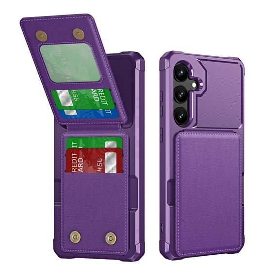 TECH CIRCLE for Samsung Galaxy S23 Case 6.1" 2023, Plastic/PU Leather Phone Case with Magnetic Button Closure Credit Card Holder Slots, Wallet/Kickstand Function, Lightweight Protective Cover, Purple