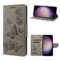 thumbnail image 1 of TECH CIRCLE for Samsung Galaxy S23 Plus 5G Wallet Case,Butterfly Flower Embossed PU Leather Magnetic Flip Kickstand Shockproof Cover with Card Slots & Wrist Strap for Samsung S23 Plus 5G, Gray, 1 of 7