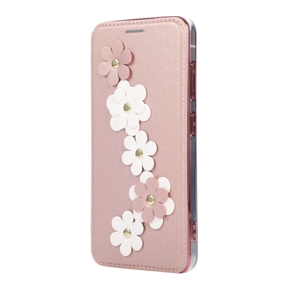 TECH CIRCLE For Samsung Galaxy S23 Plus PU Leather+TPU Flip Case with Magnetic Card Holder, Wireless Charging & Shockproof Features Flower Relief Pattern Electroplated Transparent Cover,Rosegold