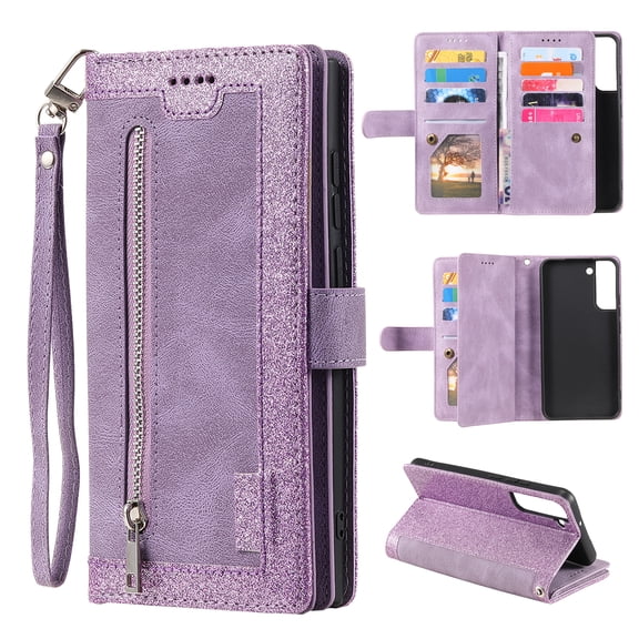 TECH CIRCLE Samsung Galaxy S23 Plus Walle Case,PU Leather Flip Kickstand Zipper Card Slots Wallet Cover Magnetic Shockproof Pocket Case with Wrist Strap for Samsung Galaxy S23 Plus 6.6" 2023,Purple