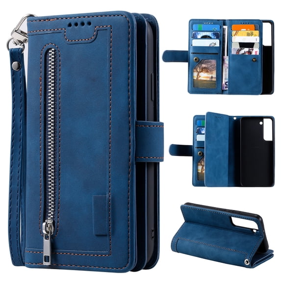 TECH CIRCLE Samsung Galaxy S23 Plus Walle Case,PU Leather Flip Kickstand Zipper Card Slots Wallet Cover Magnetic Shockproof Pocket Case with Wrist Strap for Samsung Galaxy S23 Plus 6.6" 2023,Darkblue