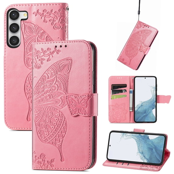 TECH CIRCLE for Samsung Galaxy S23 Plus Wallet Case,Butterfly Folio Flip Case Magnetic Closure RFID Blocking Card Slots Kickstand Shockproof Case for Samsung Galaxy S23 Plus 6.6 inch 2023,Pink