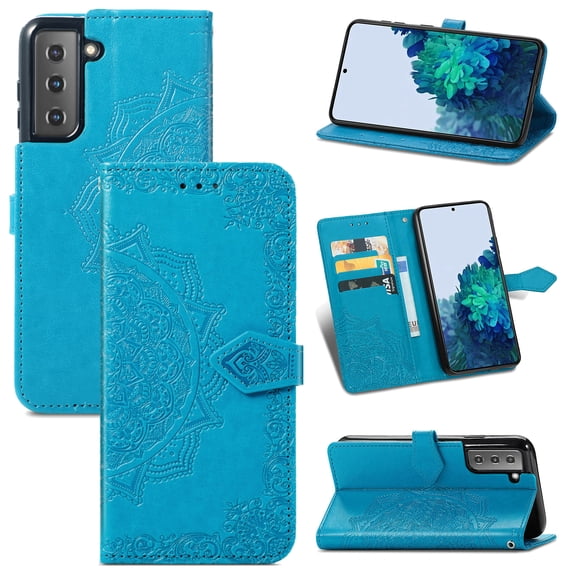TECH CIRCLE for Samsung Galaxy S23 Plus Wallet Case, Durable Floral Magnetic Flip Kicktand Hand Strap Premium PU Leather Phone Cover with Card Slots Holder for Samsung Galaxy S23 Plus 6.6",Blue