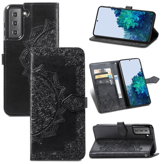 TECH CIRCLE for Samsung Galaxy S23 Plus Wallet Case, Durable Floral Magnetic Flip Kicktand Hand Strap Premium PU Leather Phone Cover with Card Slots Holder for Samsung Galaxy S23 Plus 6.6",Black
