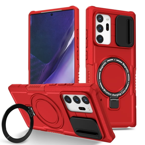TECH CIRCLE for Samsung Galaxy S23 Ultra Case 6.8", [Sliding Cover for Camera Protection] [Compatible with MagSafe] Shockproof Multifunctional Shell Case with Hidden Kickstand/Phone Ring Holder,Red