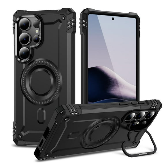 TECH CIRCLE for Samsung Galaxy S23 Ultra Case with Magnetic & Built-in Camera Lens stand Protector Military-Grade Shockproof Cover | Wireless Charging Compatible,Heavy Duty Cover,Black