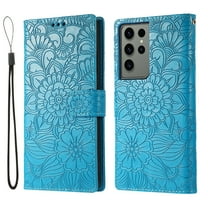 TECH CIRCLE For Samsung Galaxy S23 Wallet Case,PU Leather Embossed Flower Folding Folio Case Cards Holder Lanyard Anti-Scratch Shockproof Bumper Cover Case For Galaxy S23 6.1" 2023,Blue