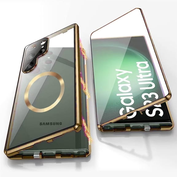 TECH CIRCLE For Samsung Galaxy S24 FE Metal Full Body Case Magnetic 360° Shockproof Protection with Tempered Glass Screen Protector,Glossy,Compatible with MagSafe, Wireless Charging,Gold