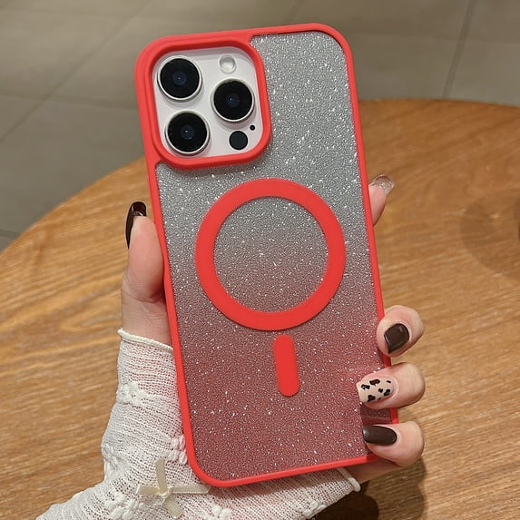 TECH CIRCLE for Samsung Galaxy S24 Magnetic Case,Women Girl Soft Cute Luxury Bling Gradient Glitter Phone Case Compatible with MagSafe Shockproof Back Cover for Galaxy S24 2024,Red