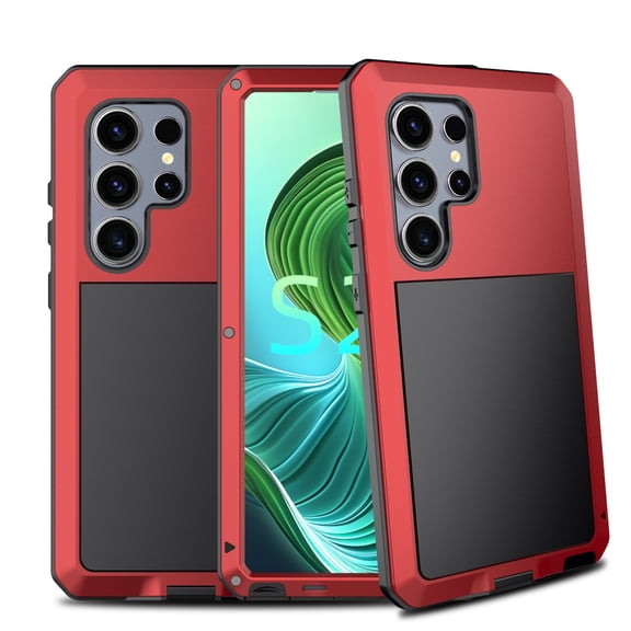 TECH CIRCLE for Samsung Galaxy S24 Metal Case,Heavy Duty Shockproof Aluminum Alloy Tough Armour Military Case,360 Full Body Protective Cover with Silicone Built-in Screen Protector,Red