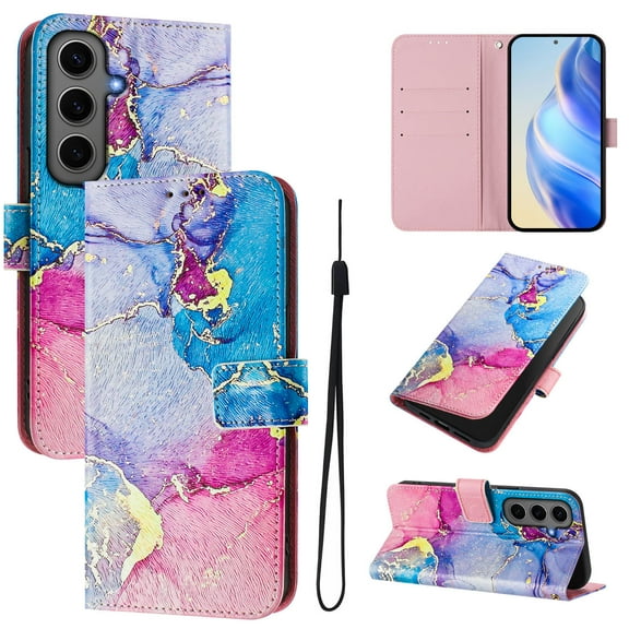 TECH CIRCLE for Samsung Galaxy S24 Plus Case 6.7-Inch (2024 Release), Cute Cartoon Flip Wallet Case with Lanyard, Built-in Card Slots & Stand Function, Portable Lightweight Slim Folio Cover, Marble