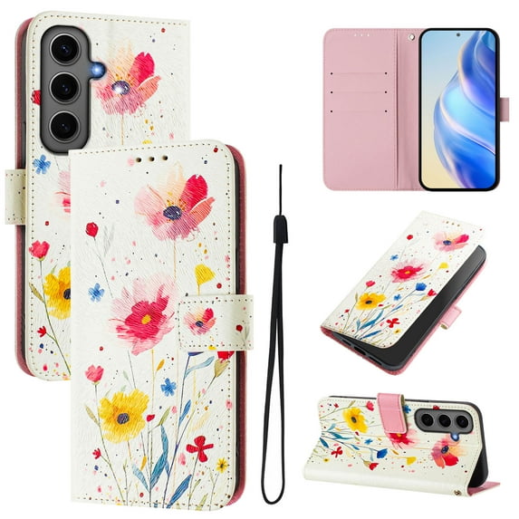TECH CIRCLE for Samsung Galaxy S24 Plus Case 6.7-Inch (2020 Release), Cute Cartoon Flip Wallet Case with Lanyard, Built-in Card Slots & Stand Function, Portable Lightweight Slim Folio Cover, Flowers