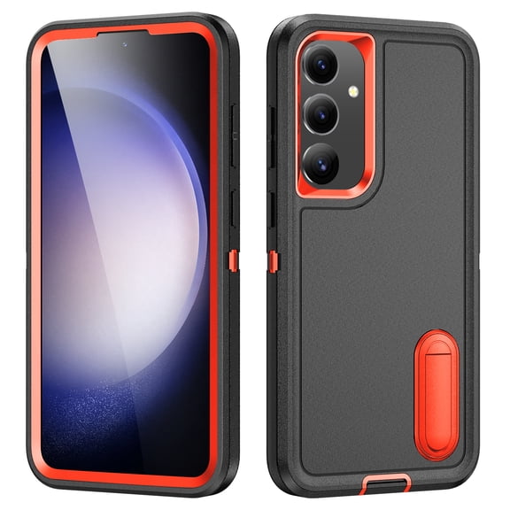 TECH CIRCLE for Samsung Galaxy S24 Plus Case, Anti-Drop Hybrid Heavy Duty Protective Phone Cover Shockproof Rugged Military Bumper Tough Kickstand Cover for Samsung Galaxy S24 Plus 2024,Black/Orange