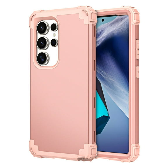 TECH CIRCLE for Samsung Galaxy S24 Ultra Slim Soft Rubber Armor Case,Three Layer Heavy Duty Shockproof Protection Hard Plastic Bumper + Soft Silicone Rubber Hybrid Protective Cover,Rosegold
