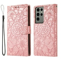 TECH CIRCLE For Samsung Galaxy S24 Ultra Wallet Case,PU Leather Embossed Flower Folding Folio Case Cards Holder Lanyard Anti-Scratch Shockproof Bumper Cover Case For Galaxy S24 Ultra 2024,Rosegold