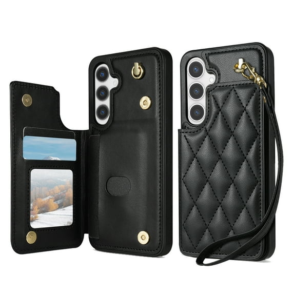 TECH CIRCLE for Samsung Galaxy S25 Flip Wallet Case with 3 Card Holders Slots, RFID Blocking, Kickstand Function, PU Leather Shell Protective Lightweight Case for 2025 Model Galaxy S25 (6.2"), Black
