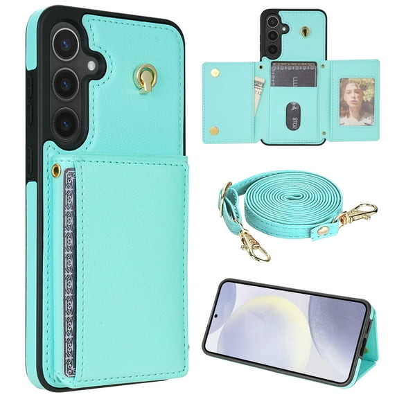TECH CIRCLE for Samsung Galaxy S25 Plus Wallet Case 6.7" 2025, Lightweight Cossbody Phone Case with RFID Blocking Flip Wallet, 5 Card Slots, PU Leather Protective Cover with Shoulder Strap, Mint