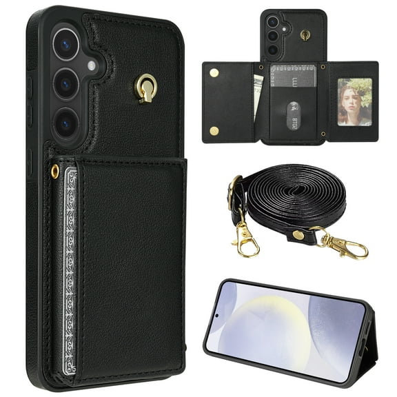 TECH CIRCLE for Samsung Galaxy S25 Plus Wallet Case 6.7" 2025, Lightweight Cossbody Phone Case with RFID Blocking Flip Wallet, 5 Card Slots, PU Leather Protective Cover with Shoulder Strap, Black