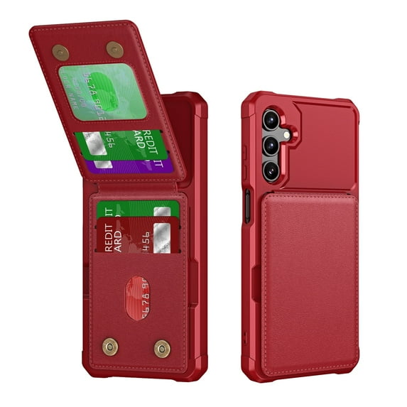 TECH CIRCLE for Samsung Galaxy S25 Slim Wallet Phone Case 6.2" 2025 Model, Flip Wallet with Magnetic Clasp Closure, 4 Card Slots, PU Leather Lightweight Protective Cover, Red