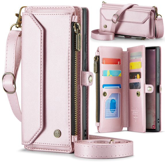 TECH CIRCLE for Samsung Galaxy S25 Ultra Case, Women men Multi-Function Wallet Case with Stand RFID Blocking Featuring Magnetic Closure Zipper S Pen Holder includes Shoulder Strap Wrist Strap,Pink