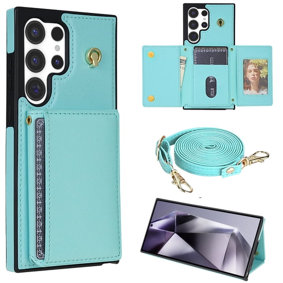TECH CIRCLE for Samsung Galaxy S25 Ultra Wallet Case 6.8" 2025, Lightweight Cossbody Phone Case with RFID Blocking Flip Wallet, 5 Card Slots, PU Leather Protective Cover with Shoulder Strap, Mint
