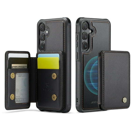 TECH CIRCLE for Samsung Galaxy S25 Wallet Phone Case 6.2" 2025 Model, PU Leather Protective Lightweight Cover with Removable RFID Blocking Magnetic Flip Wallet, Magnetic Clasp, 4 Card Slots, Black