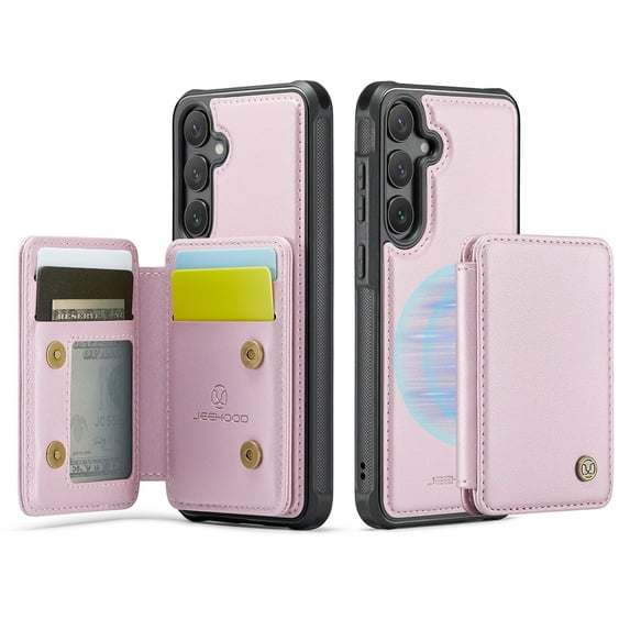 TECH CIRCLE for Samsung Galaxy S25 Wallet Phone Case 6.2" 2025 Model, PU Leather Protective Lightweight Cover with Removable RFID Blocking Magnetic Flip Wallet, Magnetic Clasp, 4 Card Slots, Pink